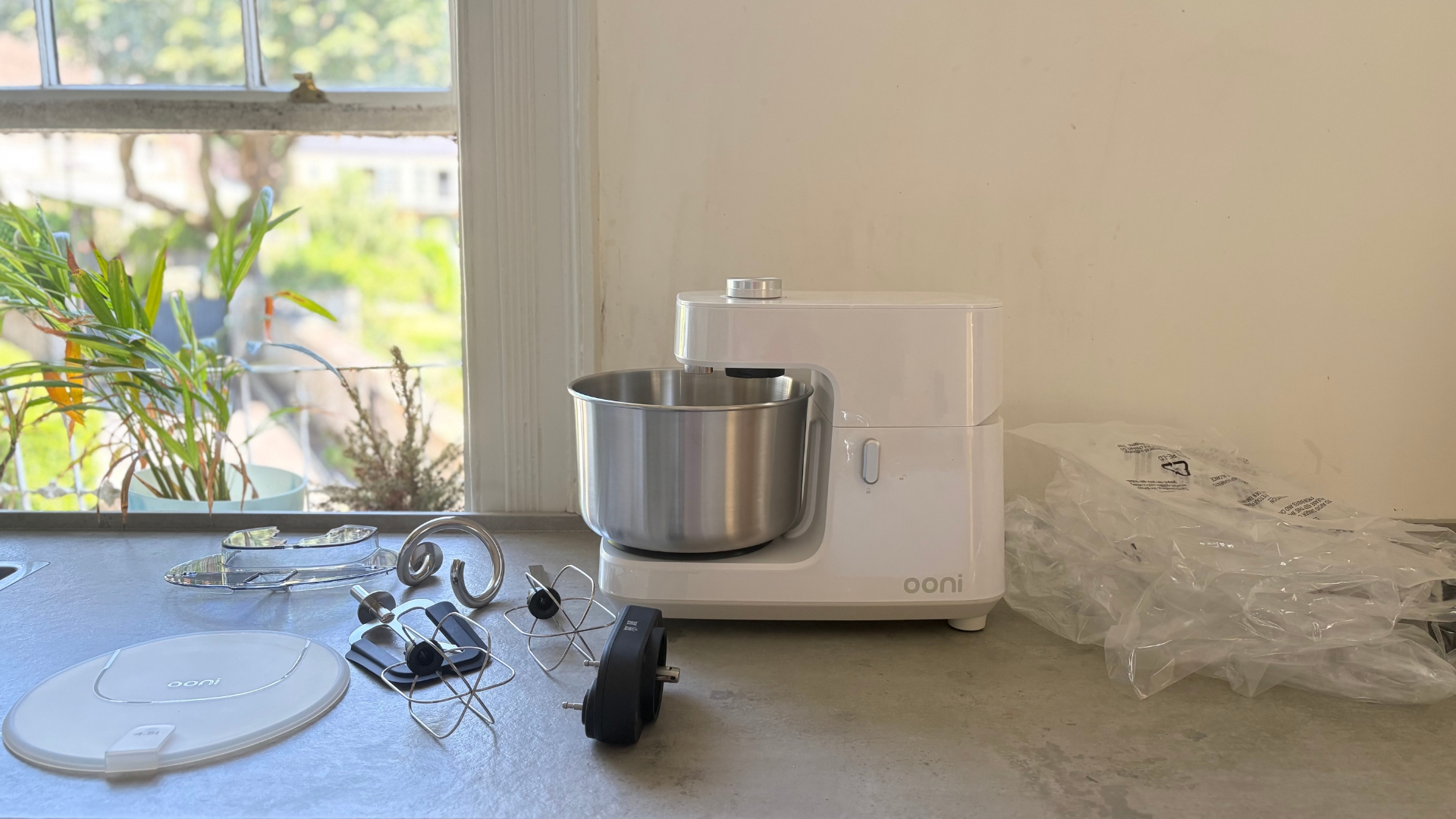 Testing the Ooni Halo Core Stand Mixer showing all the packaging and accessories