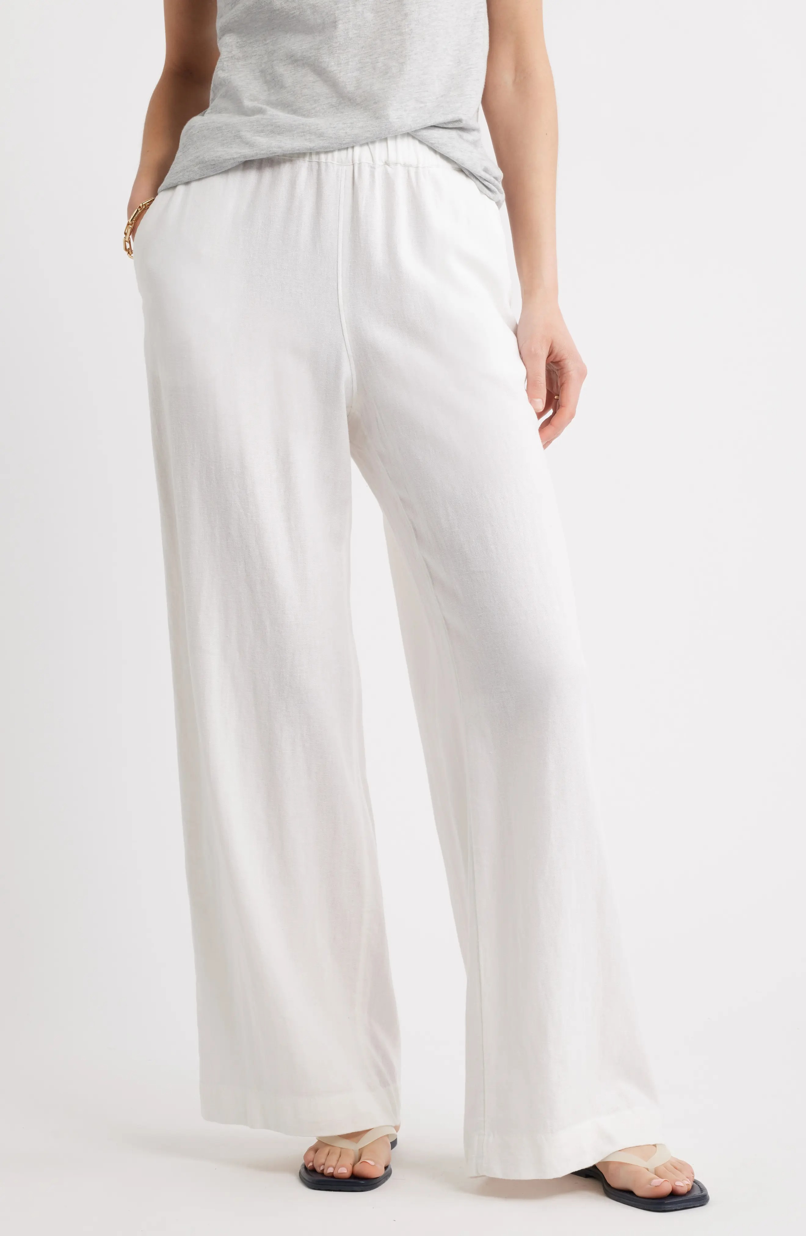 Caslon, Wide Leg Pull-On Linen Blend Pants