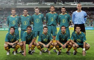 Australia players line up ahead of a game against Solomon Islands at the 2004 OFC Nations Cup.