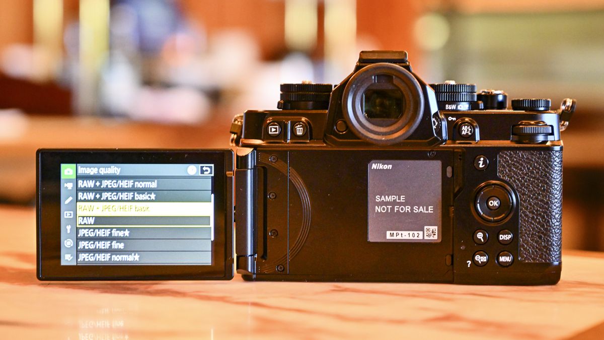 Nikon Zf camera rear with screen flipped out to the side