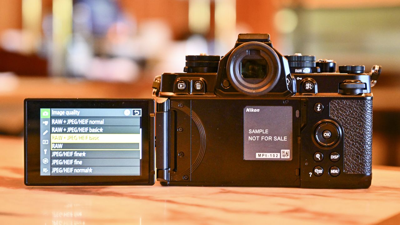 Nikon Zf camera rear with screen flipped out to the side