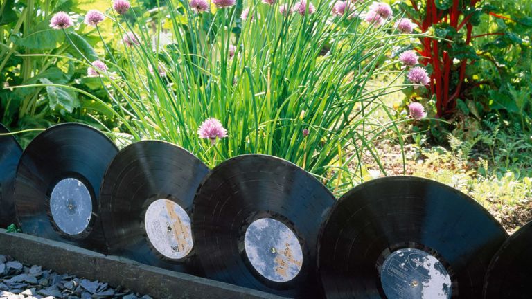old vinyl used as garden edging