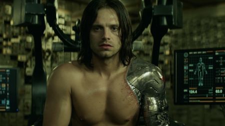 Bucky shirtless in The Winter Soldier with his metal arm showing. 
