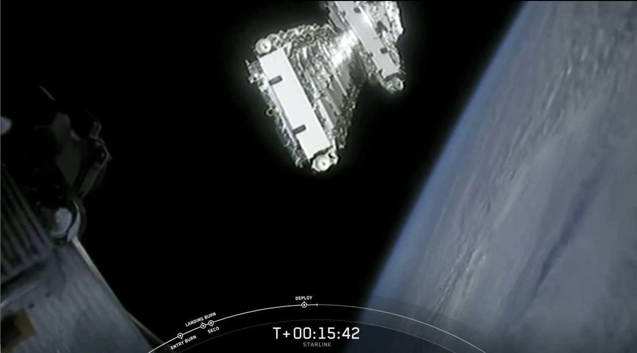 SpaceX deploys 60 Starlink internet satellites into orbit after a successful Falcon 9 rocket launch from NASA's Kennedy Space Center in Cape Canaveral, Florida on April 22, 2020.