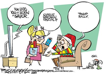 Political Cartoon U.S. Charlie Brown Christmas Special Trump Rally