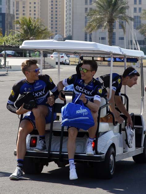 The Etixx-QuickStep riders hitch a ride