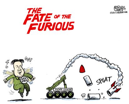 Political Cartoon International North korea Kim Jong Un missiles Fate of the Furious