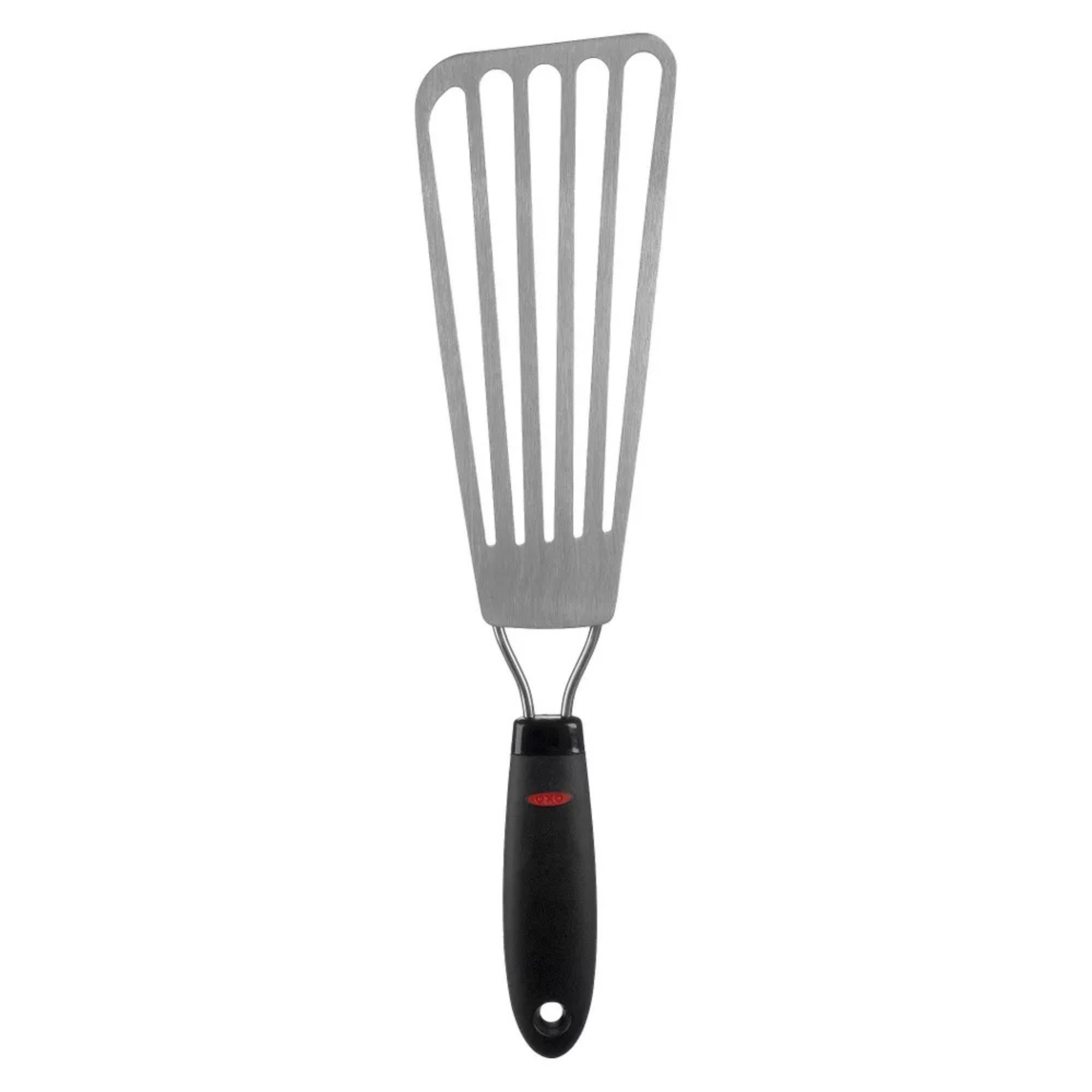 Stainless steel fish spatula with black handle