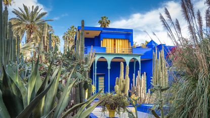 Marrakech, Morocco: Majorelle Garden, Cubist villa designed by Paul Sinoir and purchased by fashion designers, Yves Saint-Laurent and Pierre Bergé