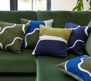 green and blue striped cushions