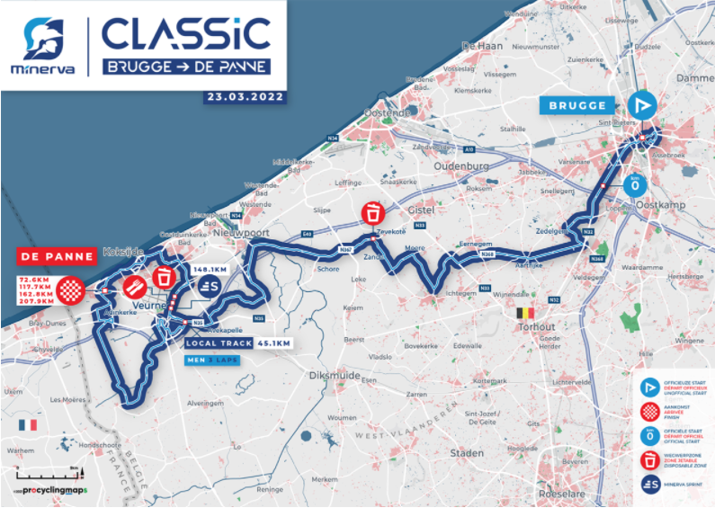 The map of the 2022 Minerva Classic Brugge-De Panne