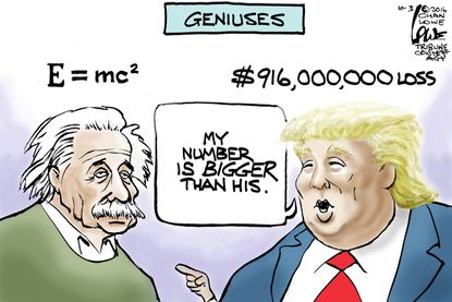 Political cartoon U.S. 2016 Donald Trump Albert Einstein geniuses