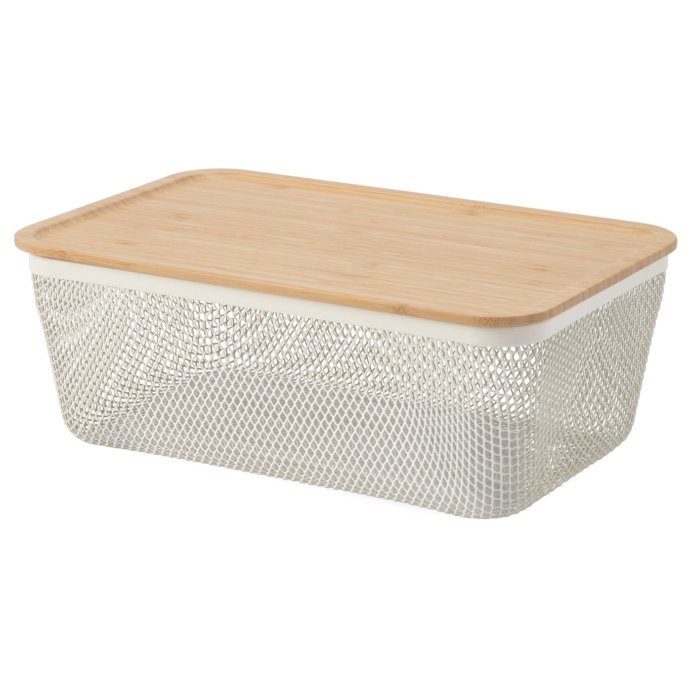 Ikea 365+ Food Storage Basket With Lid - Rectangular Metal/white Bamboo 12 5/8x8 1/4x5 1/8 "