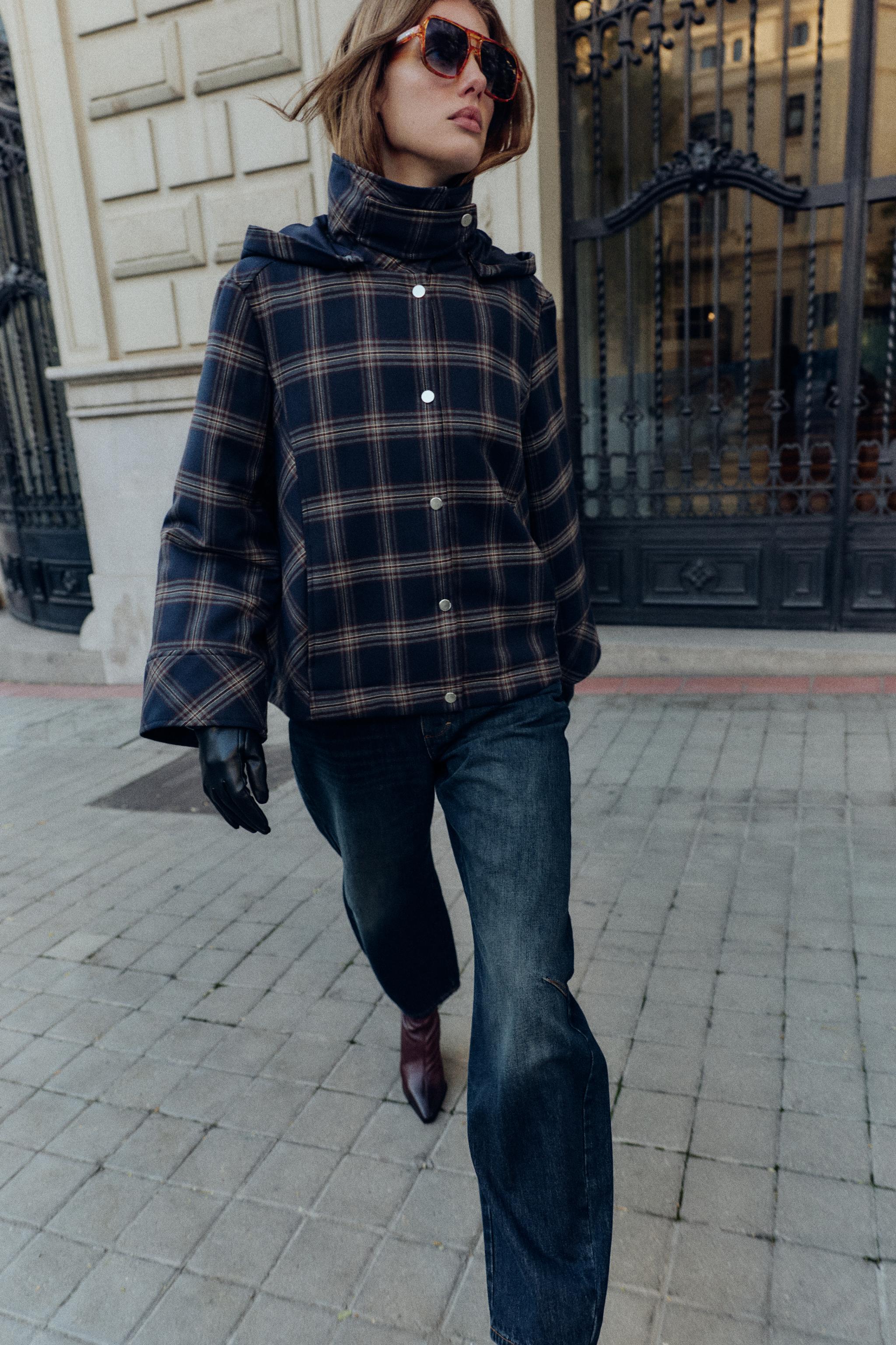 Checked Hooded Puffer Jacket