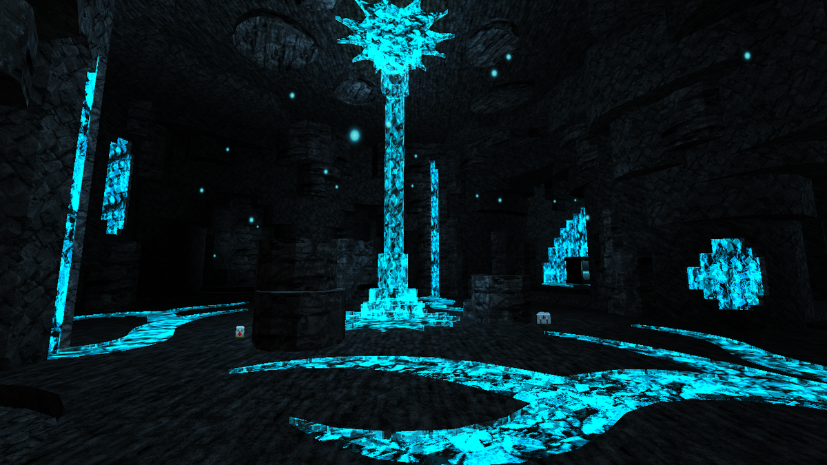 An image of neon teal castle interiors from the Doom WAD Lullaby