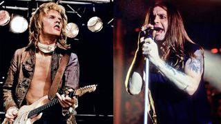 LEFT: Bernie Torme of Ian Gillan's band, Gillan, performs on stage at the Reading Festival, Reading, England, on August 25th, 1979. RIGHT: Ozzy Osbourne performs at Terminal 1, Munich, Germany, december1995. 