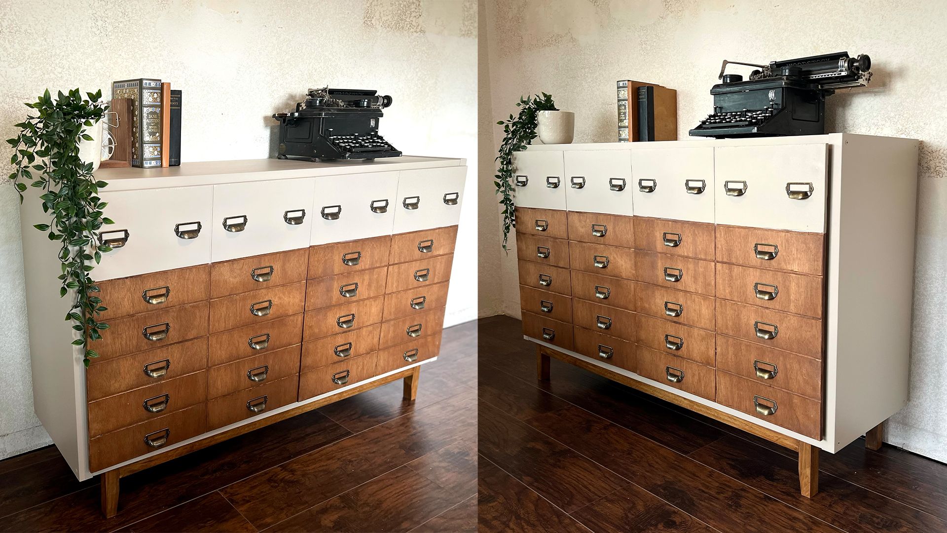 IKEA KALLAX unit transformed into a dark wood apothecary-style cabinet