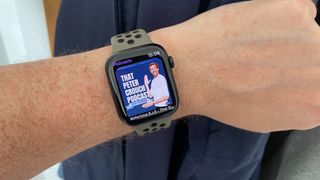 Apple Watch Series 8 showing Apple Podcasts