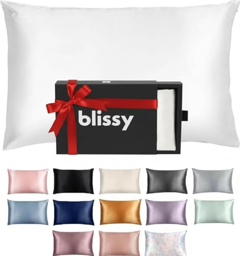 Blissy Silk Pillowcase 100% Pure Mulberry Silk 22 Momme 6a High-Grade Fibers Satin Pillowcase Hair &amp;amp; Skin Regular, Queen &amp;amp; King Size Silk Pillow Case W/hidden Zipper Moisture Wicking, White