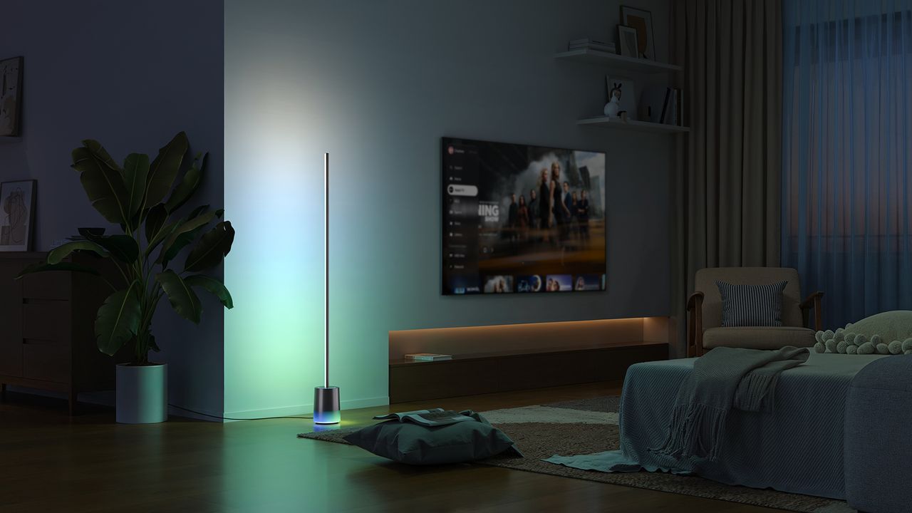 Govee Floor Lamp 3 beside a TV