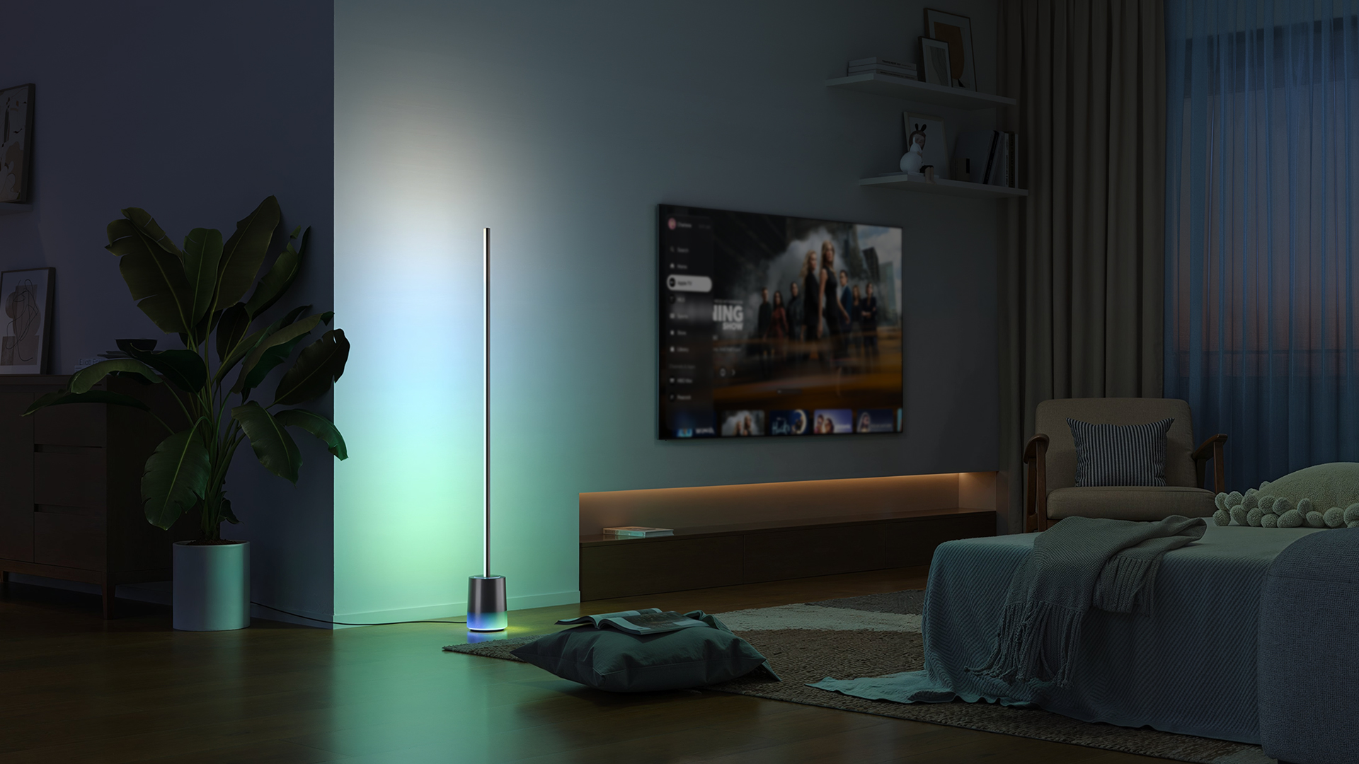 Govee Floor Lamp 3 beside a TV