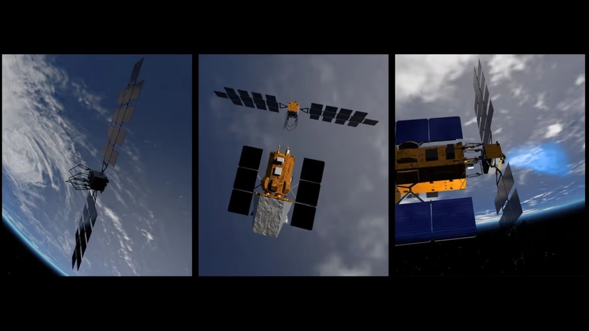 NASA launched this spacecraft to save a satellite. Now, it needs saving too 2 MyCelestialApp a three-panel illustration showing two spacecraft meeting up above earth