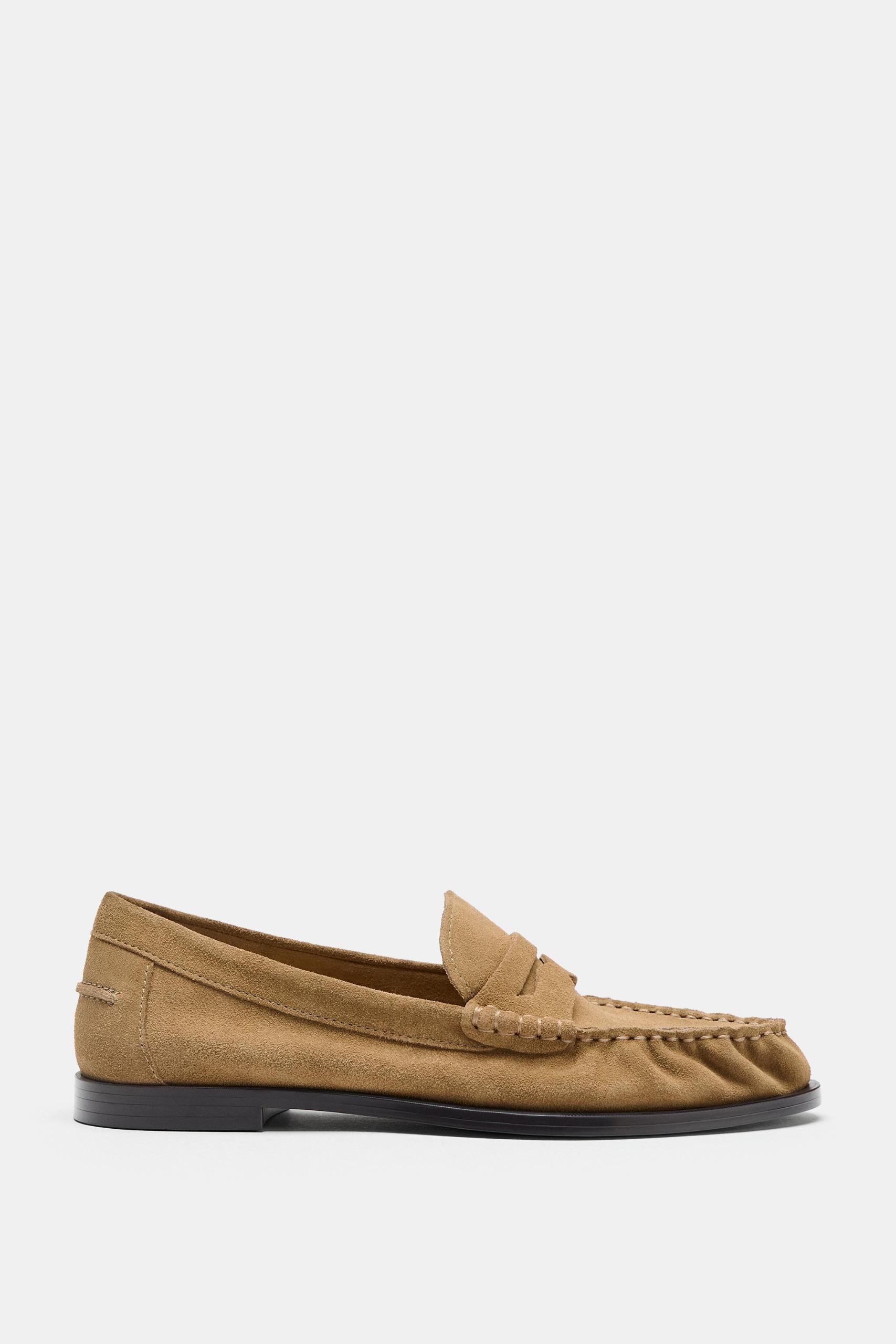 ZARA, Suede Gathered Loafers