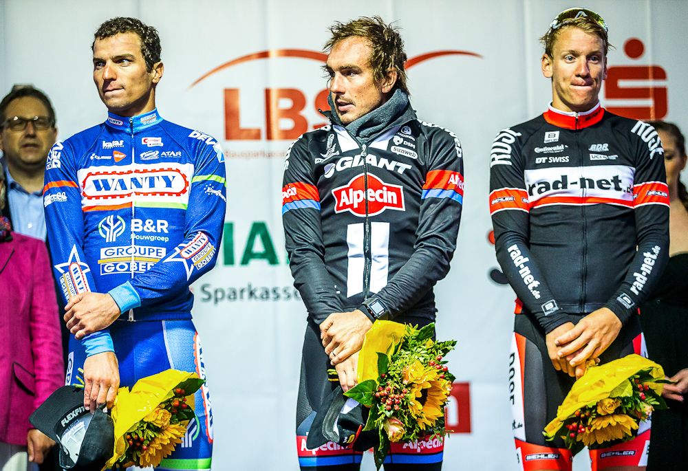 Sparkassen M&uuml;nsterland Giro podium: Roy Jans, John Degenkolb and Pascal Ackermann