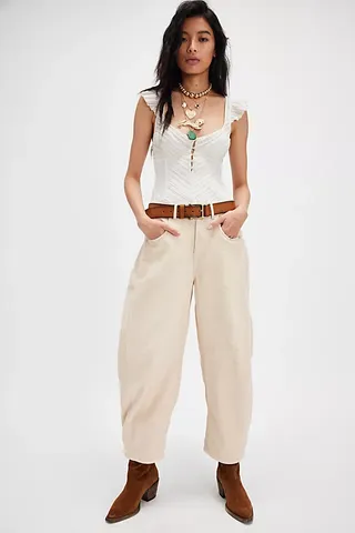 Free People Good Luck Mid-Rise Cord Barrel Jeans