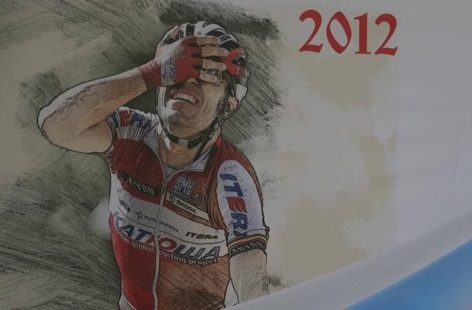 A graphic depiction of Joaquim Rodriguez's triumph atop the Mur de Huy.