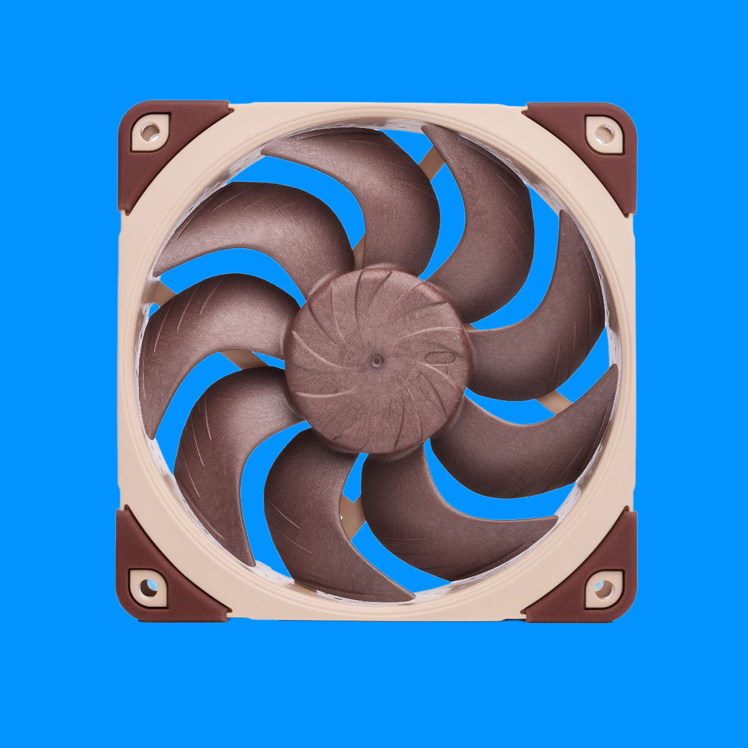Noctua's newest PC fan on a blue background.