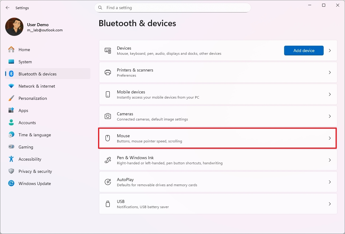 Open Mouse settings