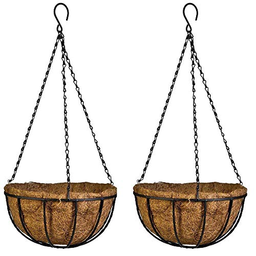 Ihonyi Hanging Baskets Coconut Palm Flower Basket Moss Hanging Basket Round Plant Holder Porch Decor Hanging Flower Pots Home Garden Decoration Watering Hanging Baskets (2pcs, 12inch/30cm)