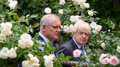 Boris Johnson and Australia’s Prime Minister Scott Morrison in rose garden