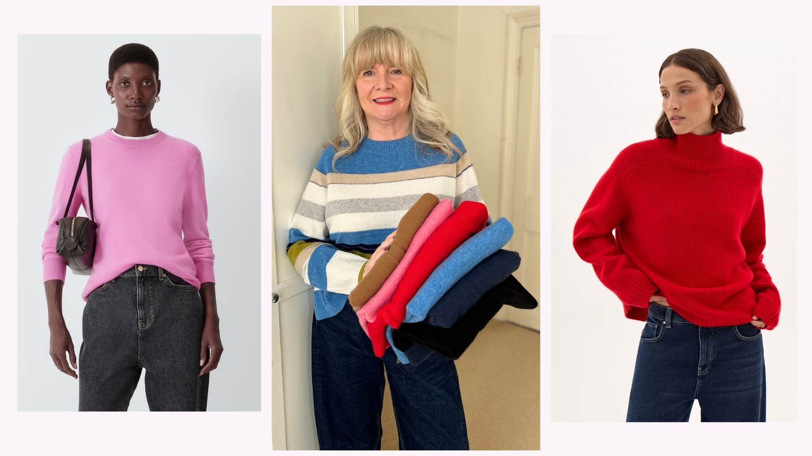 Models wearing a selection of cashmere jumpers