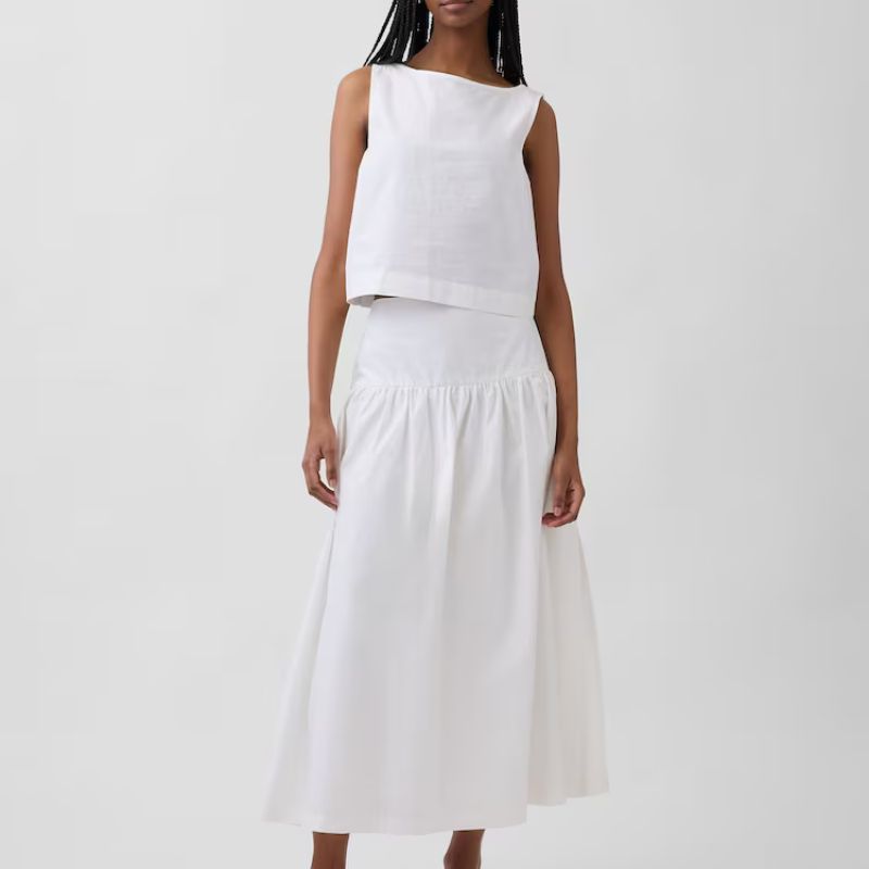 GAP, White Poplin Drop-Waist Maxi Skirt