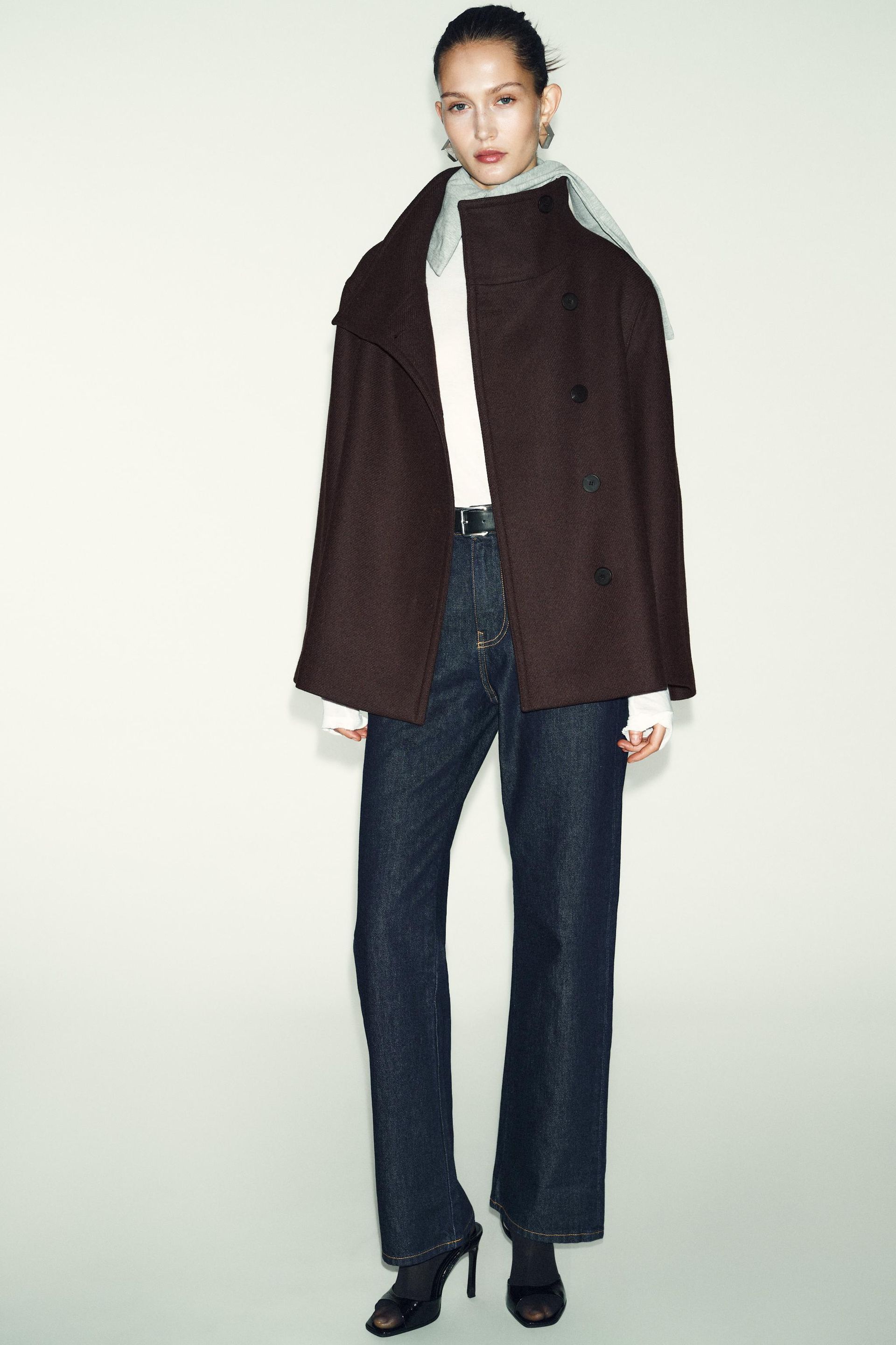 High Neck Wool Blend Short Coat