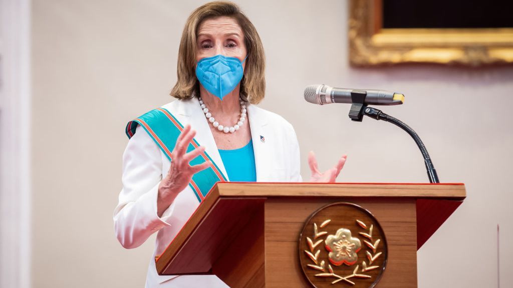 US House Speaker Nancy Pelosi giving a speech in Taiwan