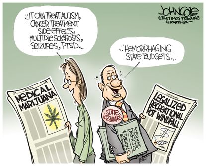 Political Cartoon U.S. Medical marijuana treatment taxes