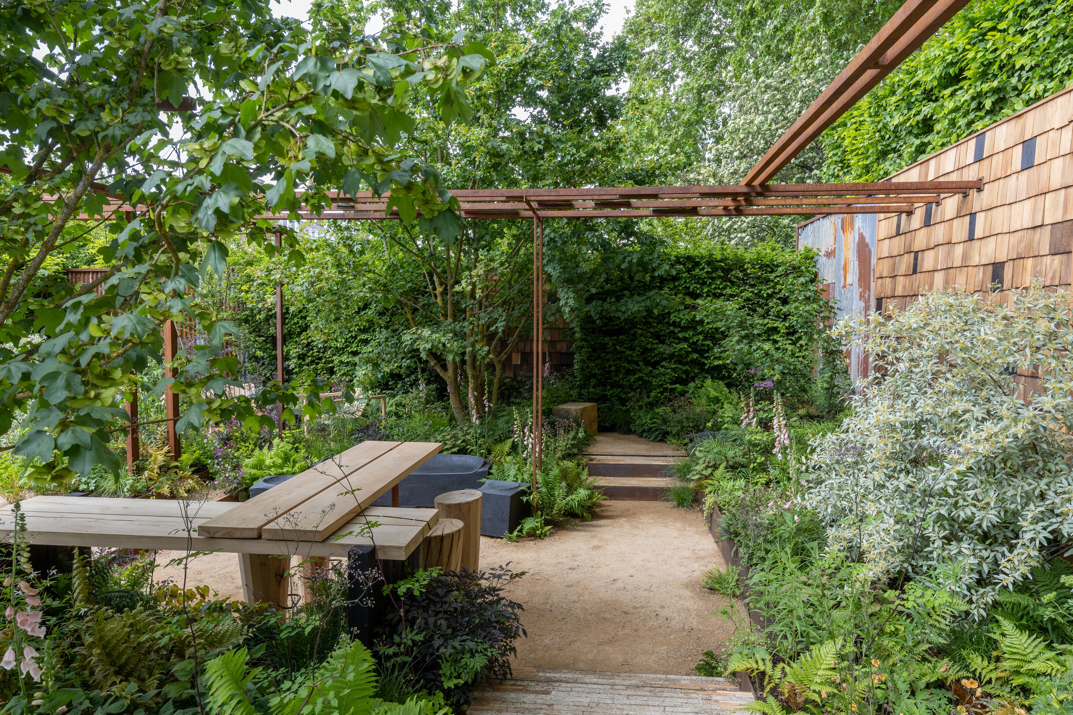 The Children&amp;rsquo;s Society Garden. Designed by Patrick Clarke Landscapes. Show Garden. RHS Chelsea Flower Show 2026. Site no. 321