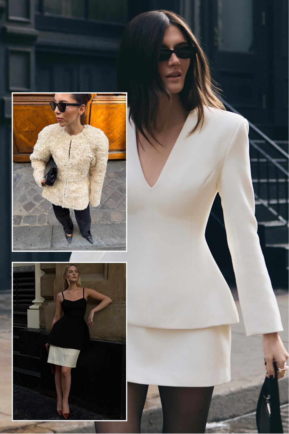 A collage of the peplum trend, one of the biggest styles to make a comeback for winter.