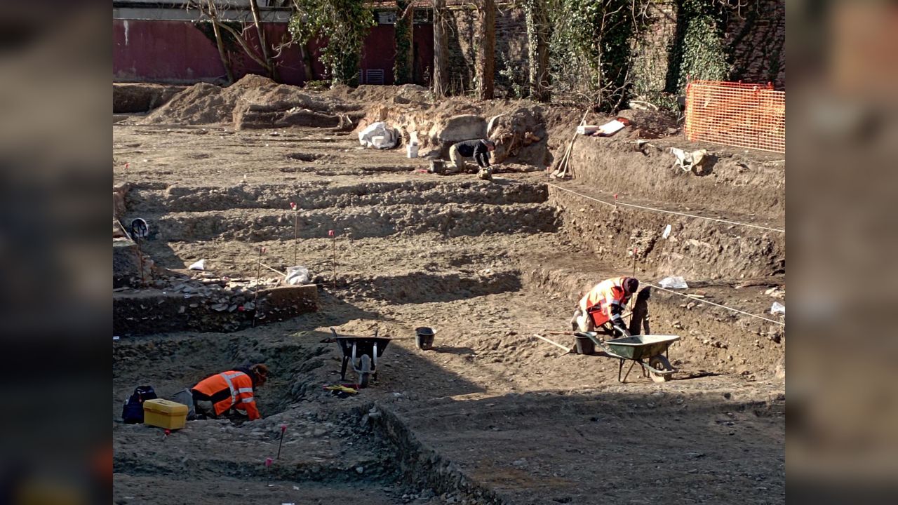 Archaeologists excavate the Roman-era quarry-turned-trash-dump.