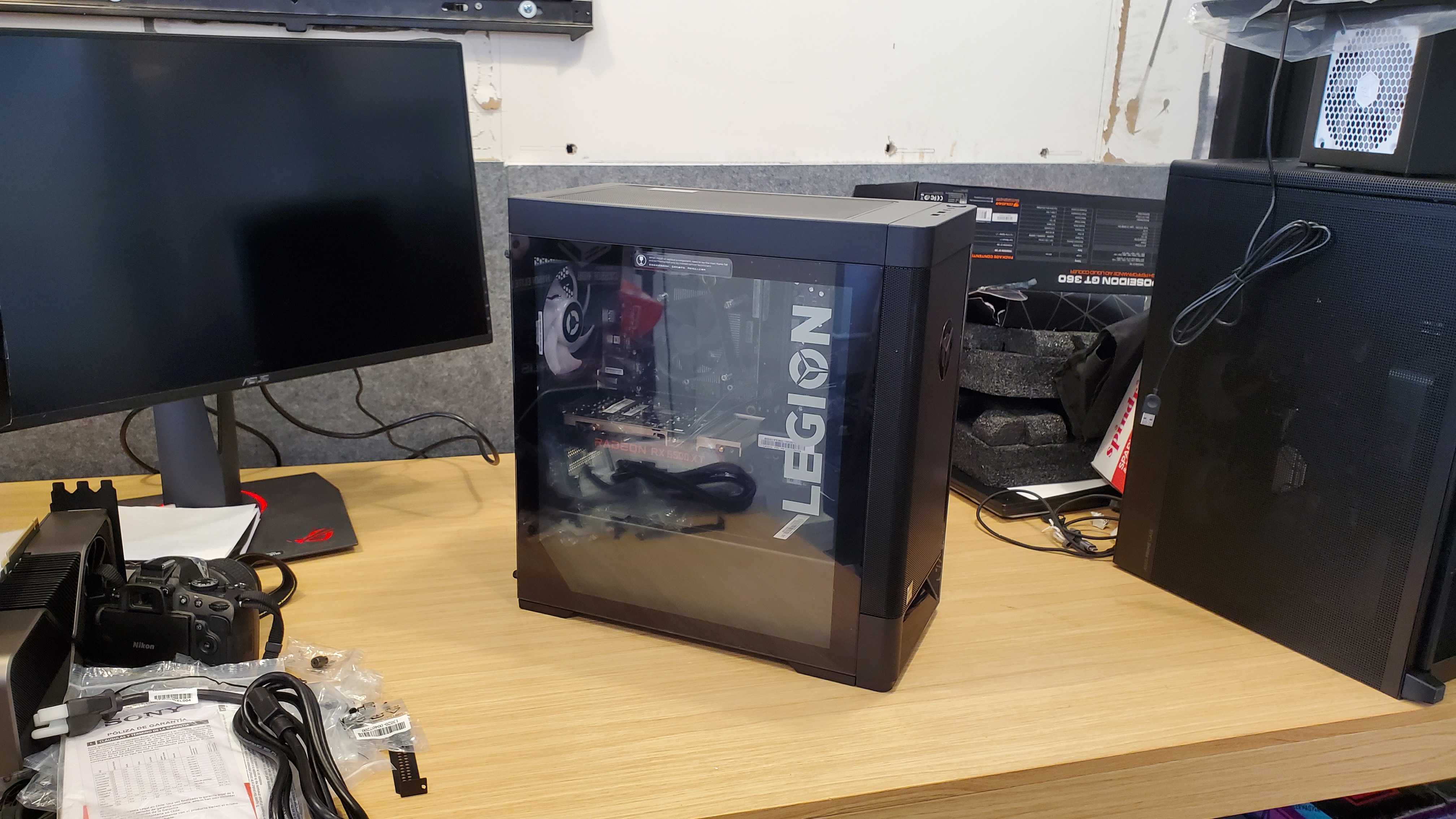 black gaming PC with glass side