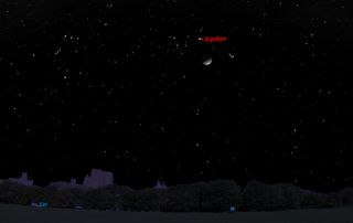 Sky map showing location of Jupiter and moon together in night sky on Feb. 17, 2013.