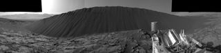 This view from NASA's Curiosity Mars Rover shows the downwind side of a dune about 13 feet high within the Bagnold Dunes field on Mars.