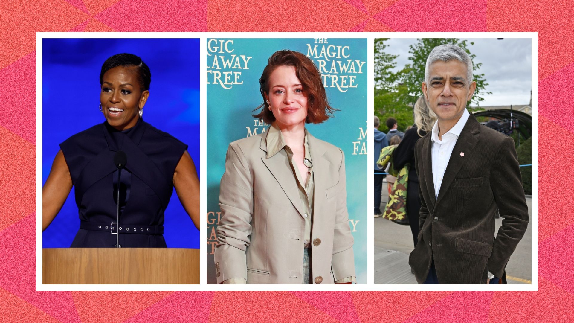 an image of from L-R: Michelle Obama, Claire Foy, Sadiq Khan