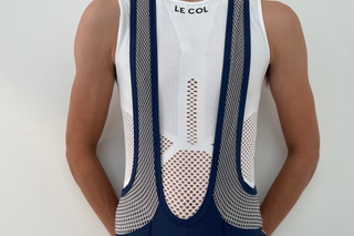 Cyclist wearing Lusso bib shorts, the straps