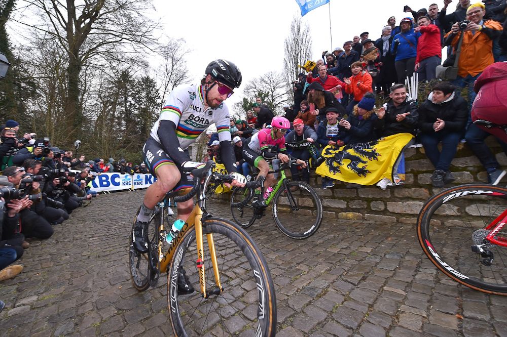 Peter Sagan (Bora - Hansgrohe) climbs the Wall of Geraardsbergen