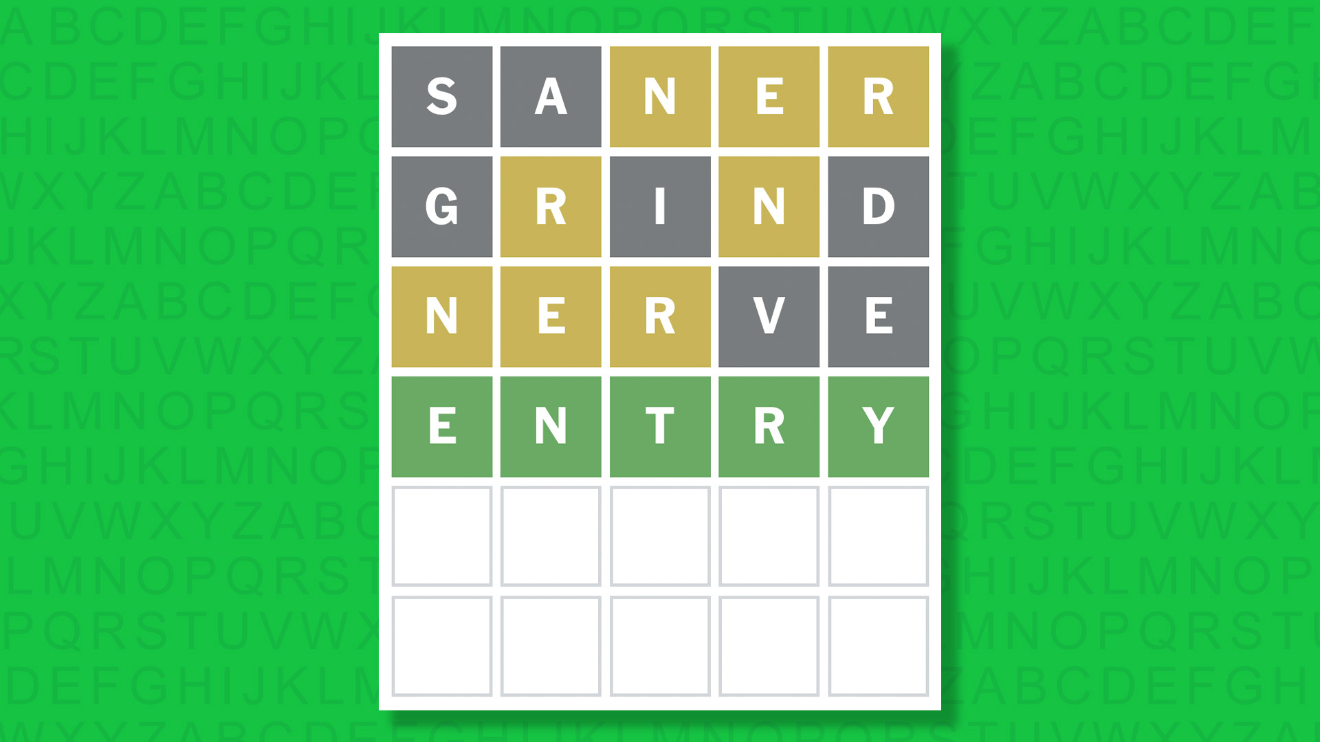 NYT Wordle answer for game 1825 on a green background