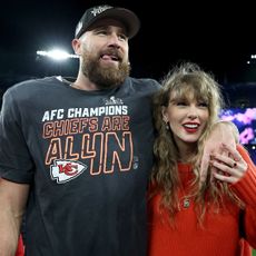 Travis Kelce and Taylor Swift at the AFC Championship game in January 2024.